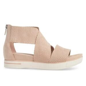 Eileen Fisher EUC Tan Nubuck Sport P Strappy Platform Sandals Back Zip Size 8